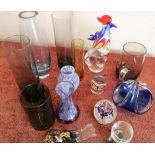 Caithness style glass vase and other studio glassware in one box