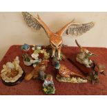 Box of various ceramic birds including a Beswick pheasant No. 1226