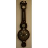 19th C mahogany cased wheel barometer with central mirrored panel