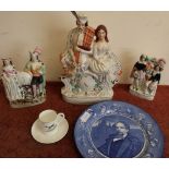 WITHDRAWN: Box containing three Staffordshire type figures, a Charles Dickens Royal Doulton plate