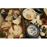 Two boxes, one containing a selection of various ceramics including Bristol side plates, saucers,