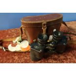 Leather cased pair of Ross of London 9x35 Stepruva Binoculars No 21634, with a large selection of