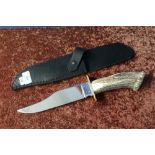 John Nowill of Sheffield Bowie knife with 8 inch blade, brass crosspiece and Sambar horn grip,