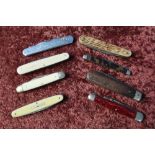 Eight various assorted vintage pocket knives including Winton Royal advertising knife, tortoiseshell
