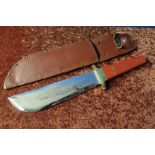 Extremely large Bowie type knife with 12 inch blade engraved 'Remember The Alamo', with brass