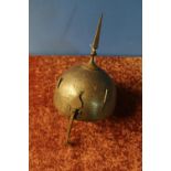 Indian steel Kula Khud helmet with nasal bar and twin plume holders and central spike finial