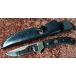 Boxed as new Elk Ridge sheath knife ER010 with two piece grips and leather belt sheath