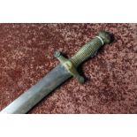 19th C French Gladius type Artillery sidearm with 19 inch swollen blade engraved with various