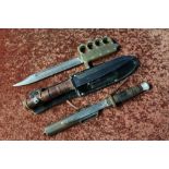 WITHDRAWN: Unusual sheath knife with barrel handle, a combat knife and a made up knuckle duster