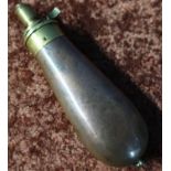 Brass and copper pistol powder flask by G & J. W Hawksley with lanyard ring (overall length 14cm)