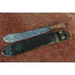 Samuel Kitchen of Sheffield 1918 military issue machete with two piece grips and leather sheath