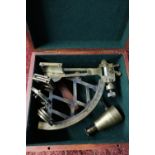 Wooden cased brass sextant marked C.Plath Hamburg Germany 8054