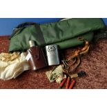 Gun slip, hip flask, various gun cleaning accessories etc