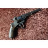19th C 6 shot pin-fire Belgium revolver with 6 inch barrel, the barrel and cylinder with stamped