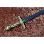 19th C American brass hilted short sword with 18 3/4 inch straight blade with spear point and traces