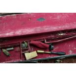 Vintage leather and brass mounted gun case to fit 30 inch barrels, the fitted interior with