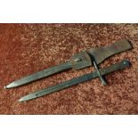 Unusual bayonet marked T, with straight single fullered blackened blade marked TERNI, the crosspiece