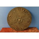 Scottish leather bound wooden board brass studied shield (diameter 53cm)