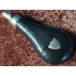 G & J. W. Hawksley of Sheffield leather bodied powder flask with white metal mounts