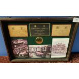 Framed and mounted display relating to James Purdey & Sons, including three Purdeys postcards, gun