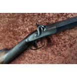 16 Bore percussion cap sporting gun with 29 inch barrels, the lock with traces of engraved name