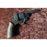 19th C Belgium pin-fire 6 shot revolver with folding trigger and 2 3/4 inch octagonal barrel and two