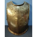 17th C circa English Civil War period heavy steel armour breast plate, with traces of engraved