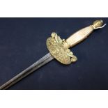 Continental Court dress style sword with 31 1/2 inch 18th C triangular form blade with engraved