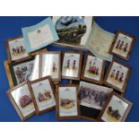 Ten small framed Army & Navy Gazette prints of figures from various regiments including The Royal