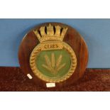 Mounted cast metal naval crest plaque for 'CERES'