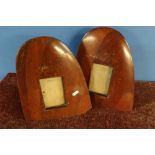 Pair of photograph frames made from wooden aircraft propeller tips, with easel and leather strap-