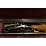 Mahogany cased 13 bore percussion cap side by side shotgun by Ward of London, with 29 1/2 inch