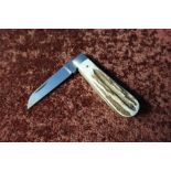 Single bladed Sheffield made pocket knife with two piece Sambar horn grips