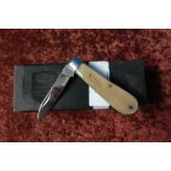 Boxed Eye Witness of Sheffield single blade pocket knife with two piece polished horn grips and