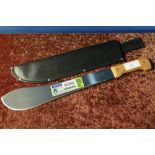 As new Tramontina machete with wooden grip and leather sheath