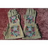 Pair of late 19th C North American leather gauntlets with bead-work detail