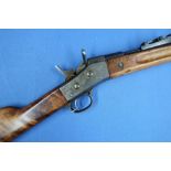 8mm Remington Rolling Block rifle, fixed foresights and adjustable rear ladder sights stamped with