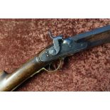 19th C percussion cap gun with 34 1/2 inch barrel with Russian style brass mounts, the front mount