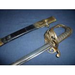 William IV Officers dress sword with 31 inch slightly curved blade with double edged point and pipe
