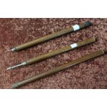 Interesting Malacca three sectional walking cane with pen nib, propelling pencil and ink well in the