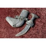 White metal overlaid Jambiya dagger with scabbard