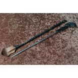 Egyptian style leather braided riding crop with carved horn grip, with pull-out 12 inch dagger