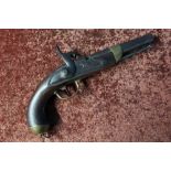 French .69 percussion cap military pistol circa 1830, with half stock and brass mounts, with various