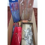 Small B.A. open ended and ring spanners, small size, and a selection of needles files and brushes