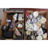 Selection of various decorative ceramics, figures, ashtray, Le Cruset stand etc in two boxes