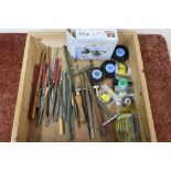 Watch repair magnifier, selection of files, brushes, drill bits etc in one box