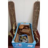 Selection of various 1970s and later acrylic paperweights, carved wood figures, boxes, animals,