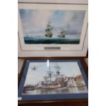 Framed print of HM Endeavour and another limited edition signed J Batchelor print No 368/850 with