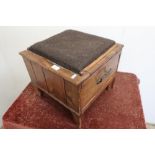 19th/20th C combination stained pine shoe shine type box with hinged lift up padded seat, with