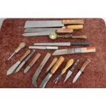 Collection of various Sheffield made knifes including hand forged, long bladed bread knives, hand